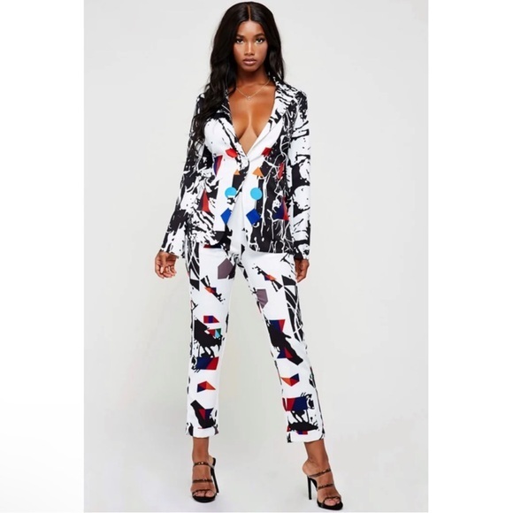 L’atiste Abstract Paint Splatter Print Pants Set, Nwt, Size S